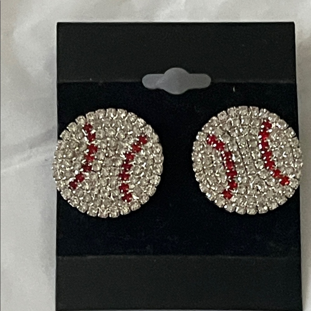 Baseballs rhinestone post earrings